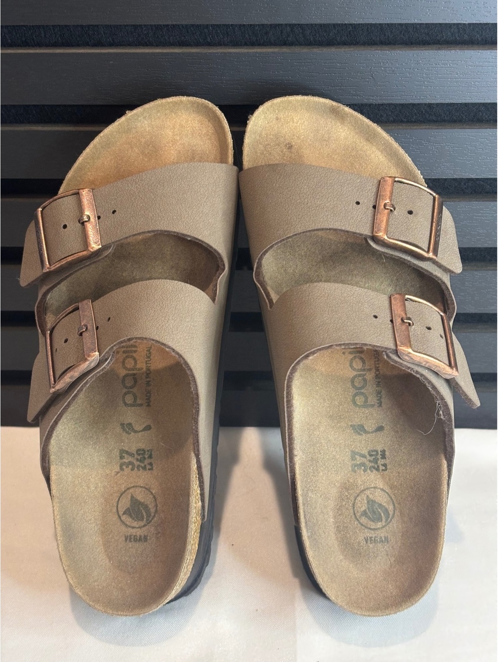 Papillio Vegan Double Buckle Sandals Taupe Size 37